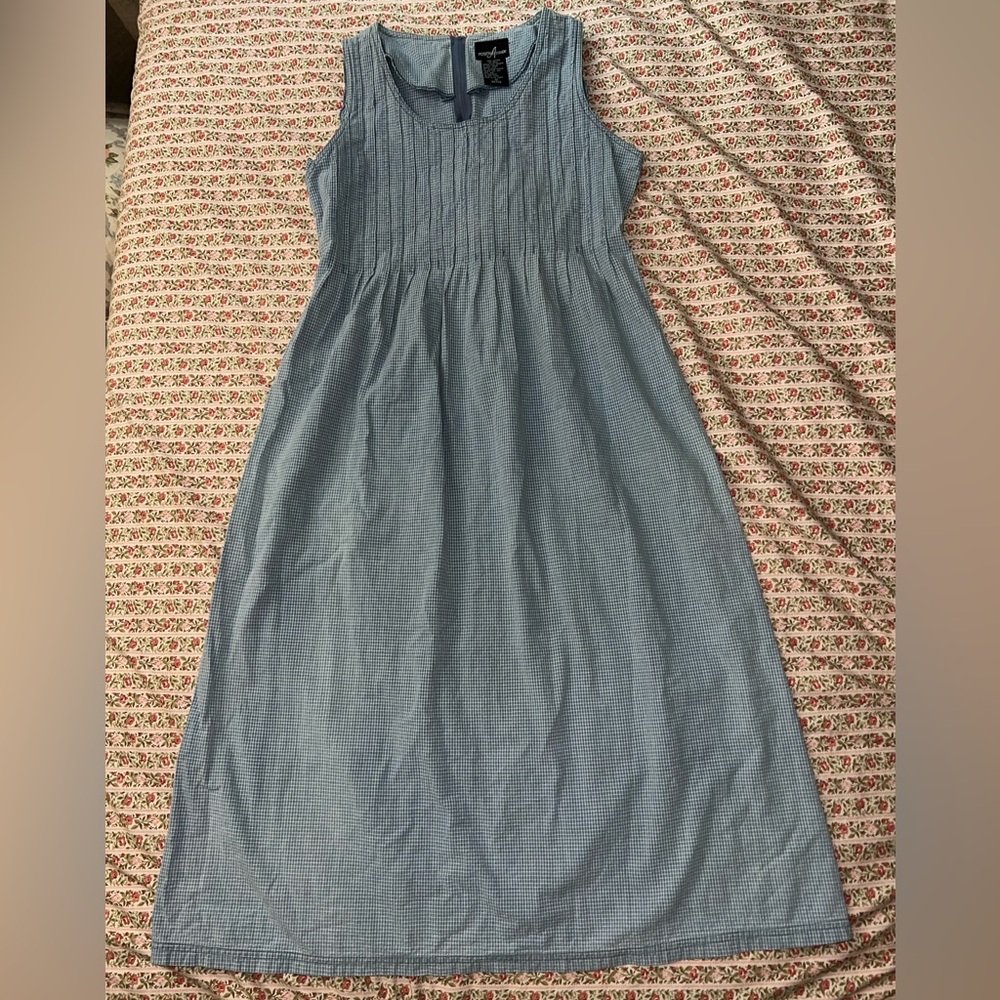 Positive Attitude Vintage Blue Micro Gingham Sleeveless Tie Back Dress 12 Petite